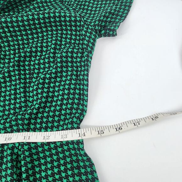Forever 21 Houndstooth Button Down Shirt Romper Size Small Green Black Academia - Picture 7 of 8